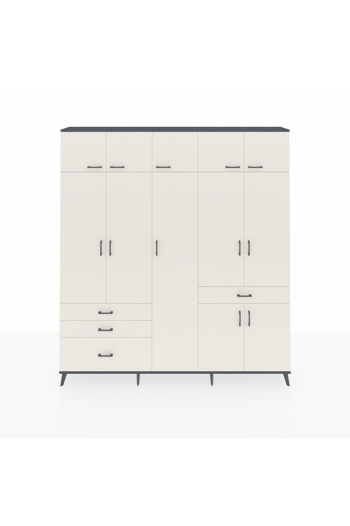 Arges Gardrop 11 Raflı 4 Çekmeceli 2 Askılı 220x30x243 Antrasit-Aytaşı