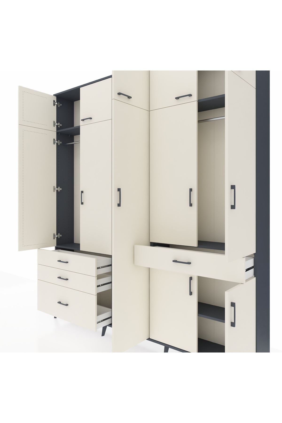 Arges Gardrop 11 Raflı 4 Çekmeceli 2 Askılı 220x30x243 Antrasit-Aytaşı