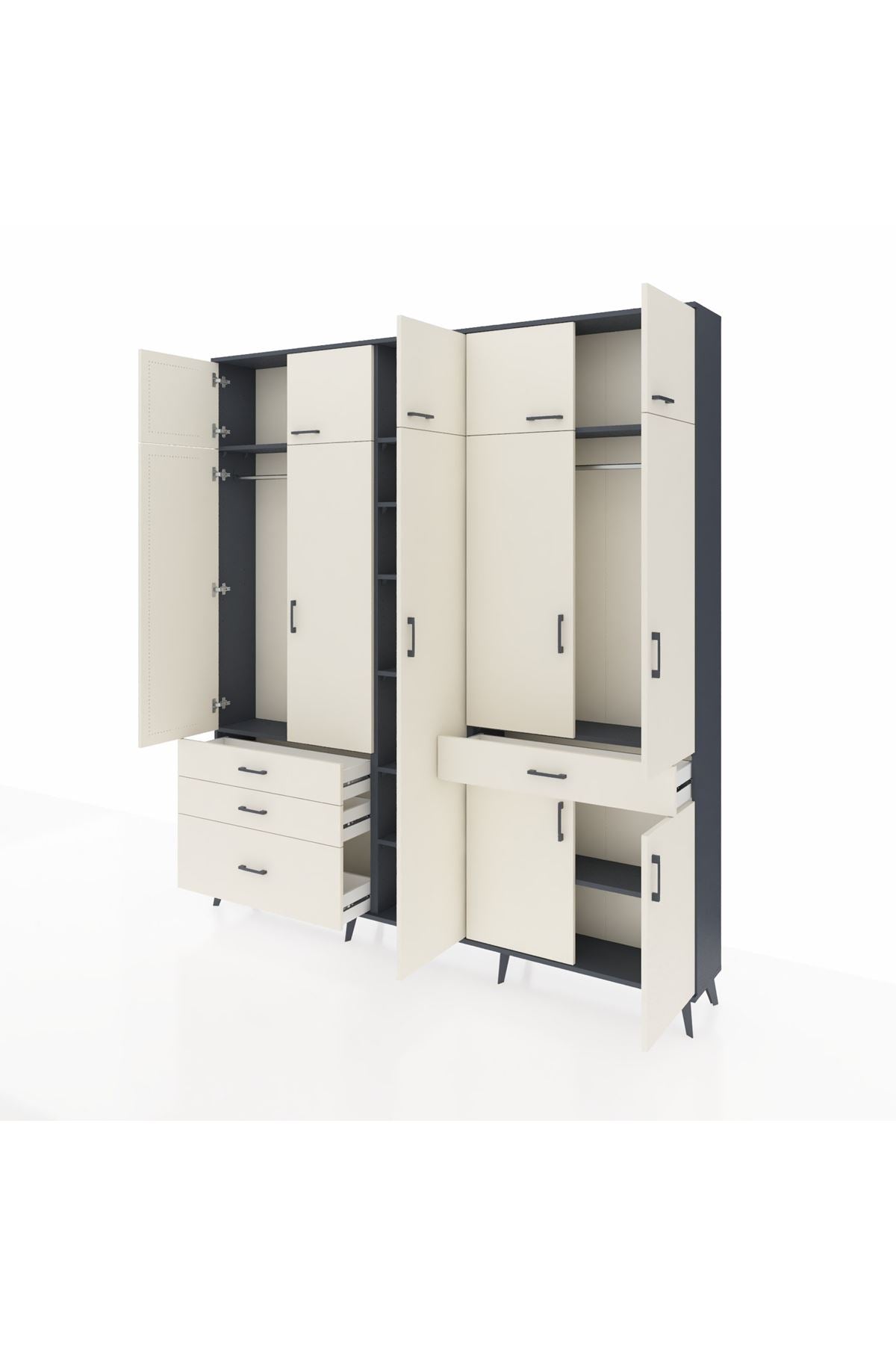 Arges Gardrop 11 Raflı 4 Çekmeceli 2 Askılı 220x30x243 Antrasit-Aytaşı