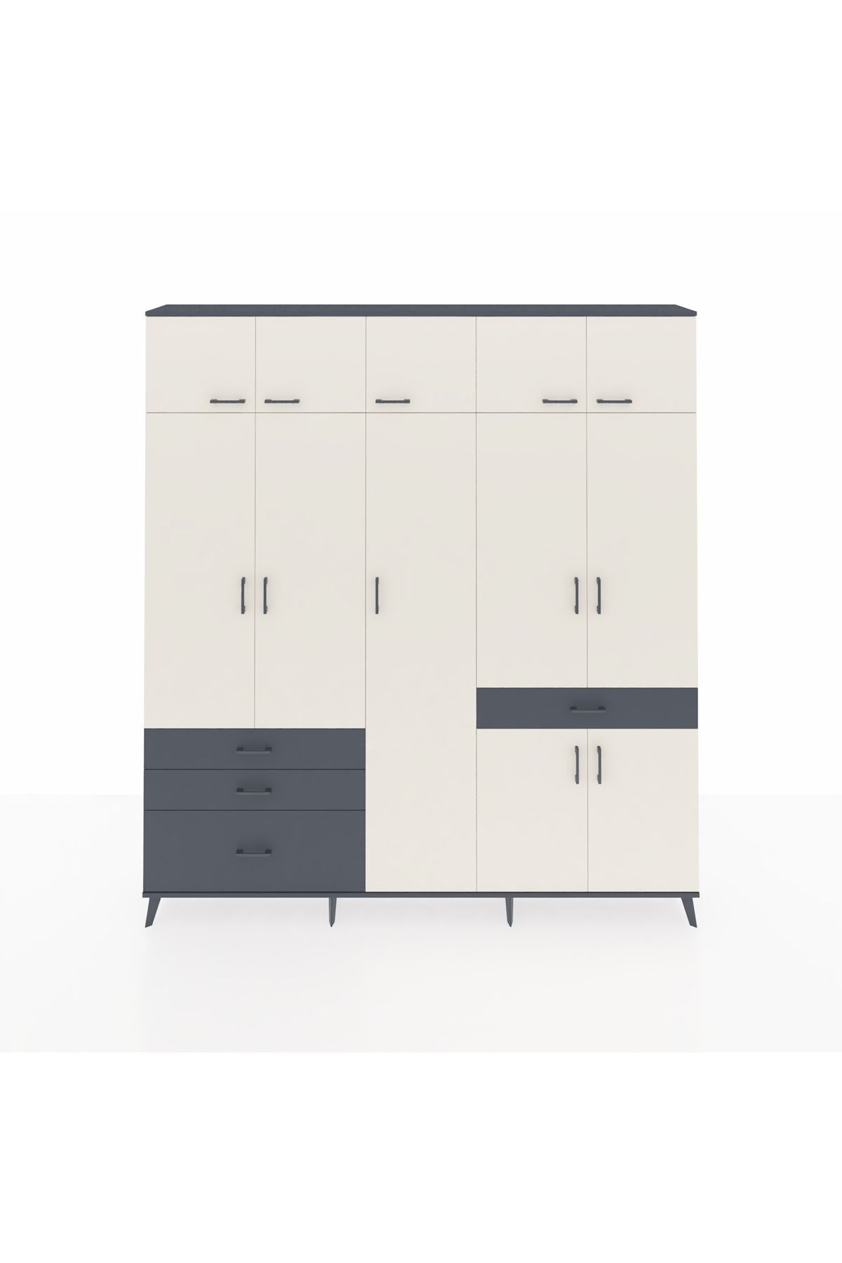 Arges Dolap 11 Raflı 4 Çekmeceli 2 Askılı 220x30x243 Antrasit-Aytaşı/Antrasit