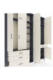 Arges Gardrop 11 Raflı 4 Çekmeceli 2 Askılı 220x30x243 Antrasit-Aytaşı