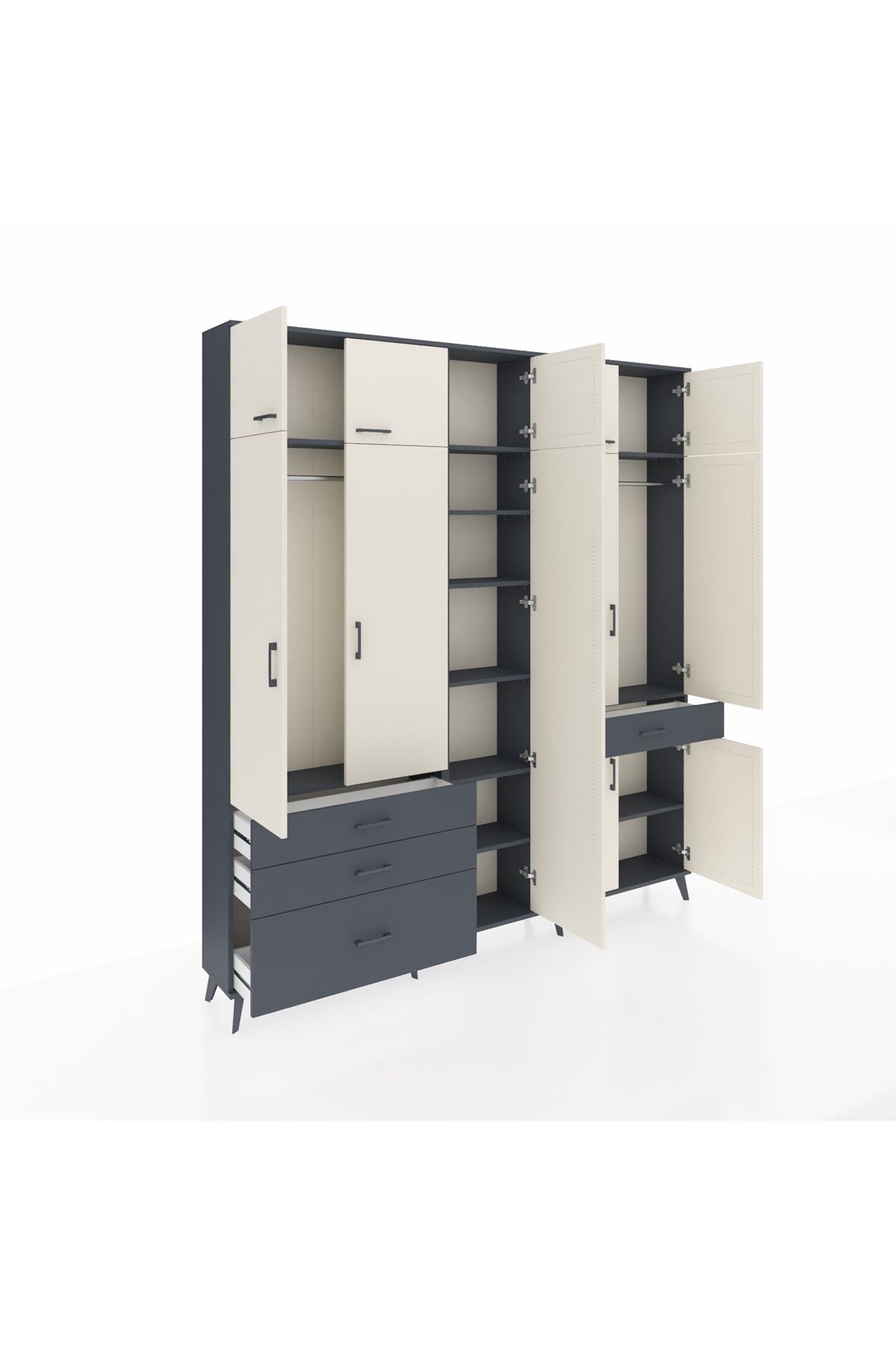 Arges Dolap 11 Raflı 4 Çekmeceli 2 Askılı 220x30x243 Antrasit-Aytaşı/Antrasit