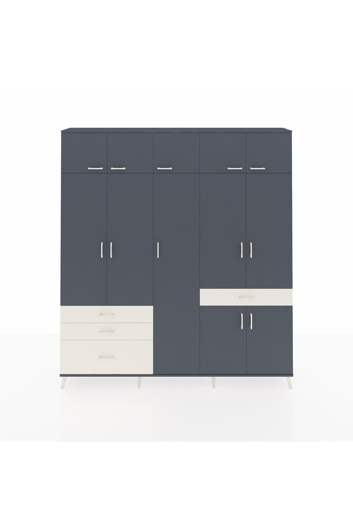 Arges Dolap 11 Raflı 4 Çekmeceli 2 Askılı 220x30x243 Antrasit-Antrasit/Aytaşı