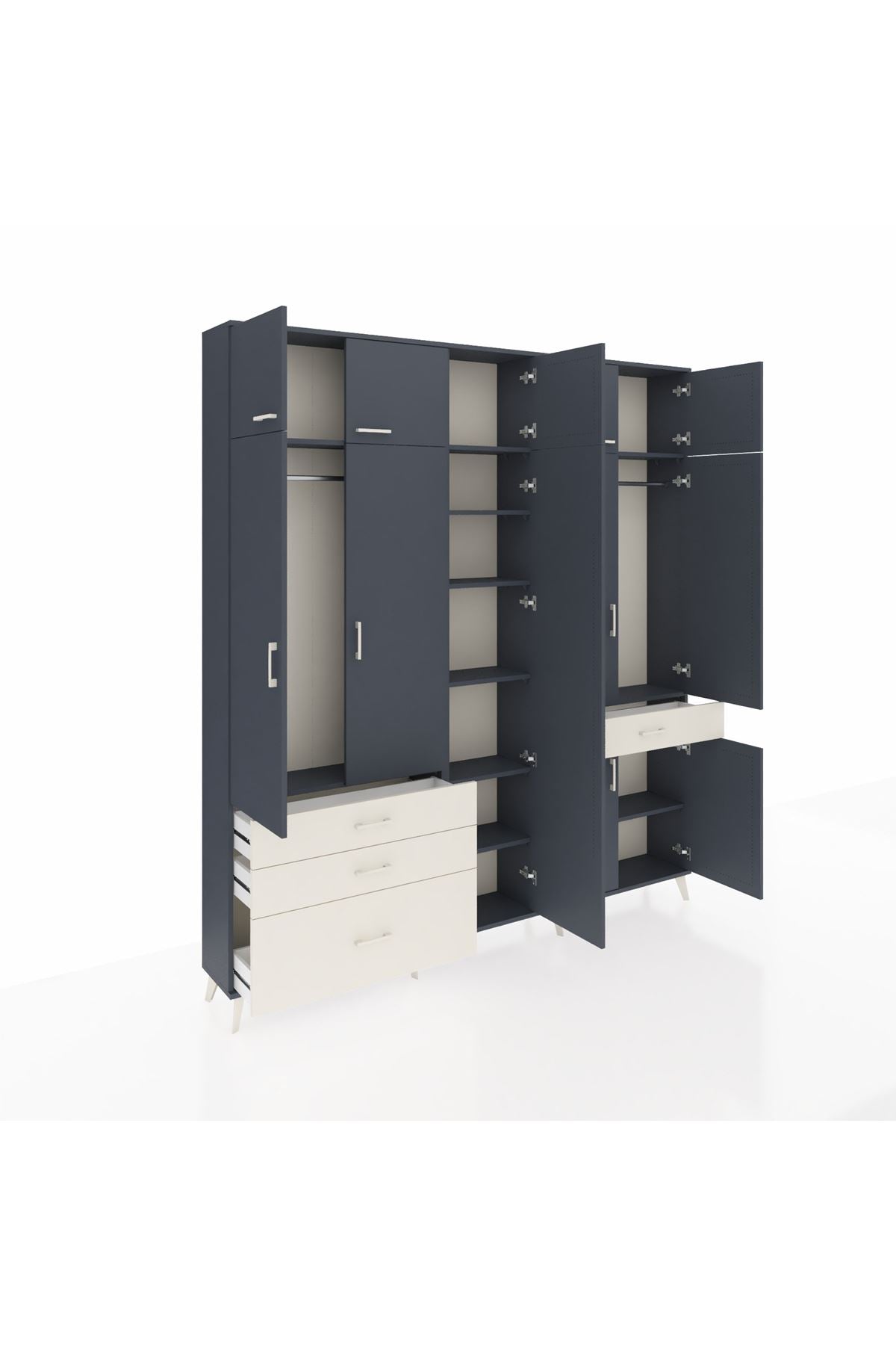 Arges Dolap 11 Raflı 4 Çekmeceli 2 Askılı 220x30x243 Antrasit-Antrasit/Aytaşı