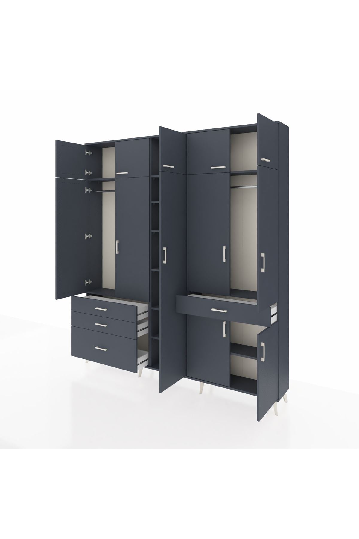 Arges Gardrop 11 Raflı 4 Çekmeceli 2 Askılı 220x30x243 Antrasit-Antrasit