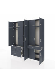 Arges Gardrop 11 Raflı 4 Çekmeceli 2 Askılı 220x30x243 Antrasit-Antrasit