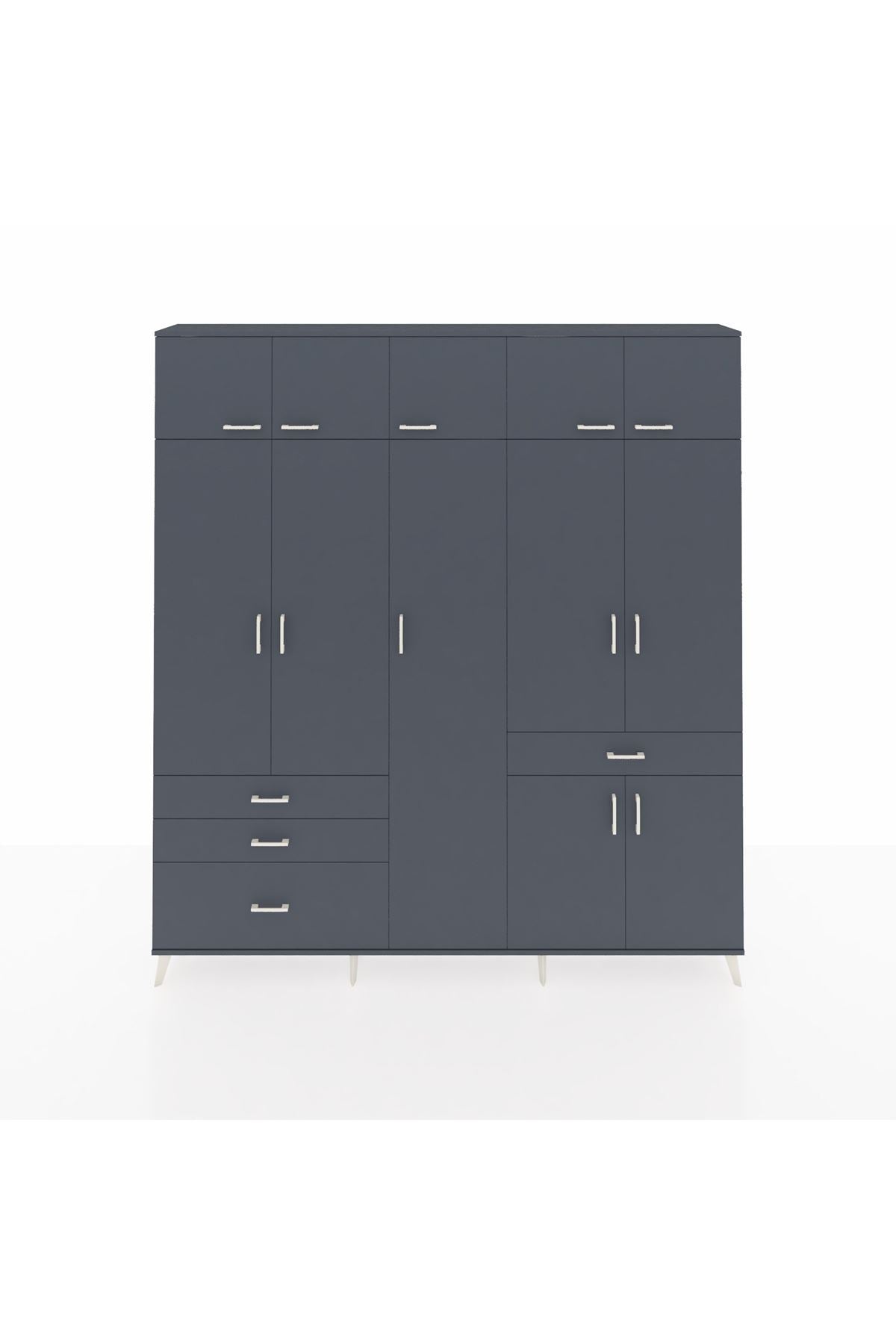 Arges Gardrop 11 Raflı 4 Çekmeceli 2 Askılı 220x30x243 Antrasit-Antrasit