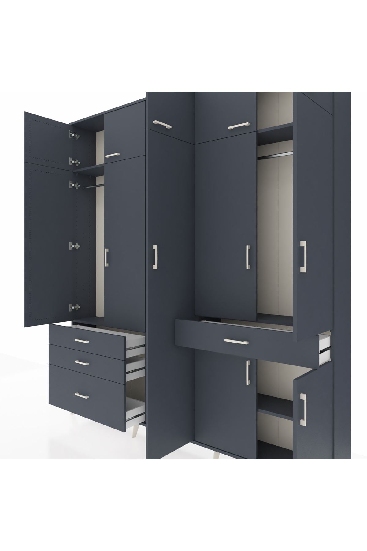 Arges Gardrop 11 Raflı 4 Çekmeceli 2 Askılı 220x30x243 Antrasit-Antrasit