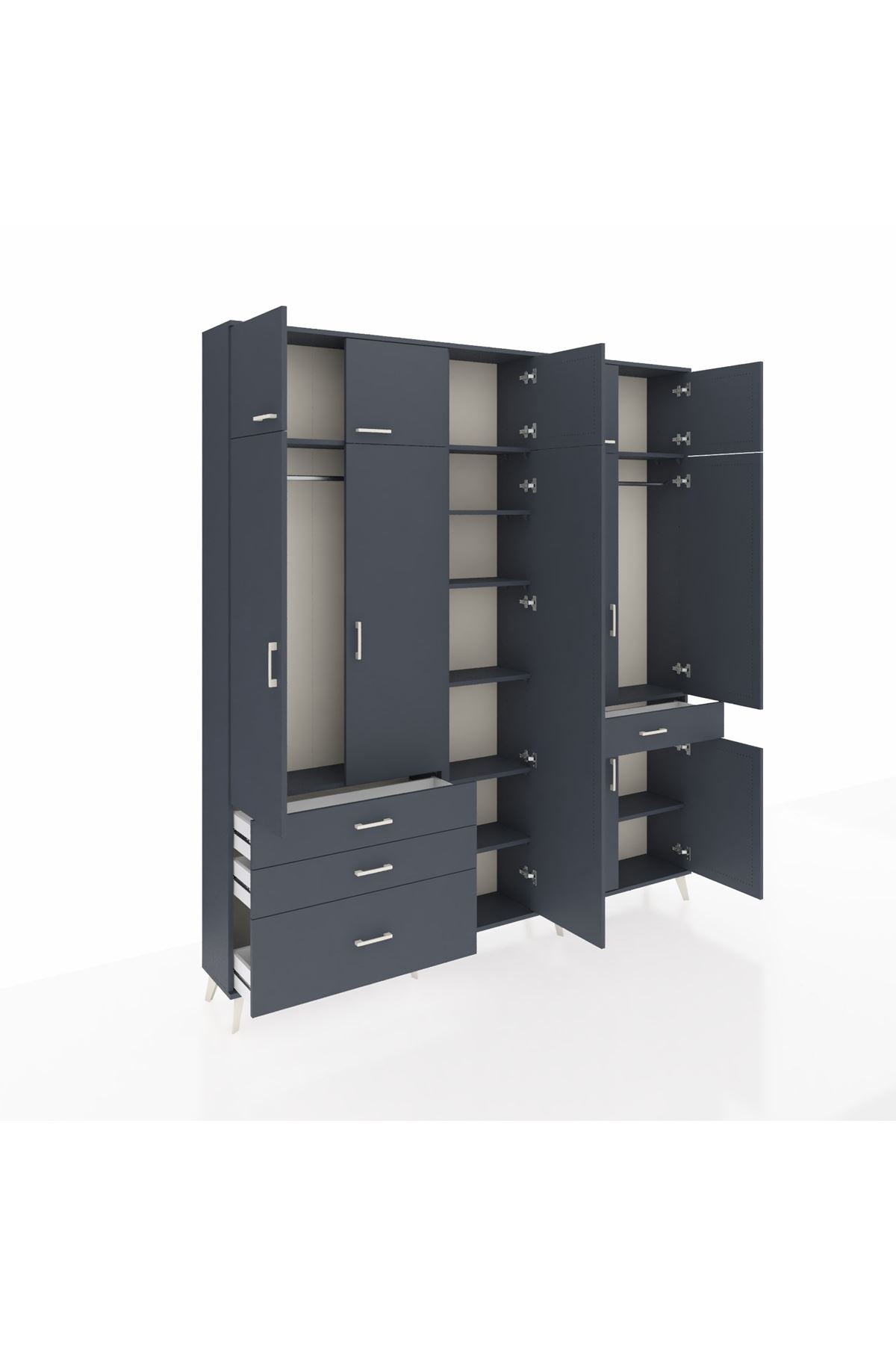 Arges Gardrop 11 Raflı 4 Çekmeceli 2 Askılı 220x30x243 Antrasit-Antrasit