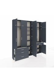 Arges Gardrop 11 Raflı 4 Çekmeceli 2 Askılı 220x30x243 Antrasit-Antrasit