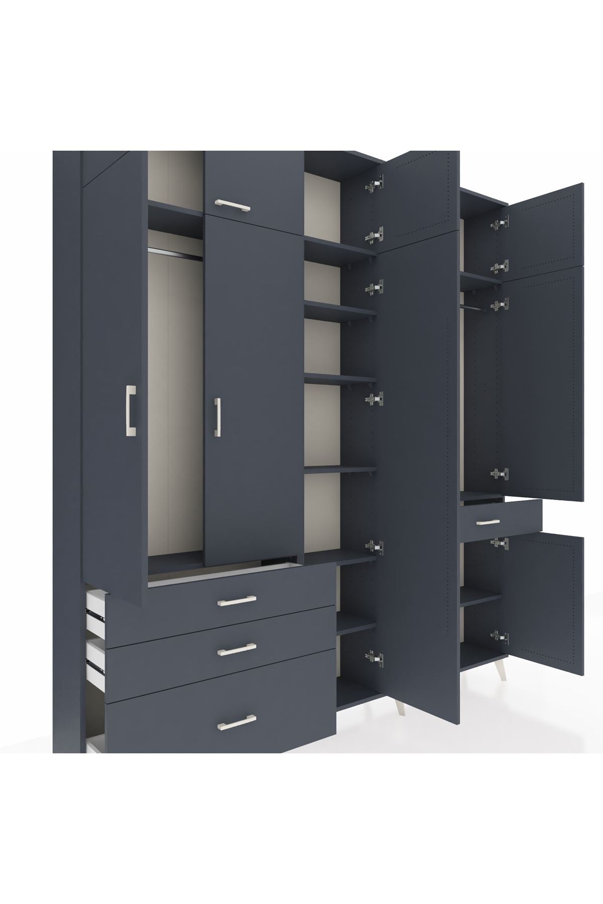 Arges Gardrop 11 Raflı 4 Çekmeceli 2 Askılı 220x30x243 Antrasit-Antrasit