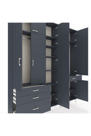 Arges Gardrop 11 Raflı 4 Çekmeceli 2 Askılı 220x30x243 Antrasit-Antrasit