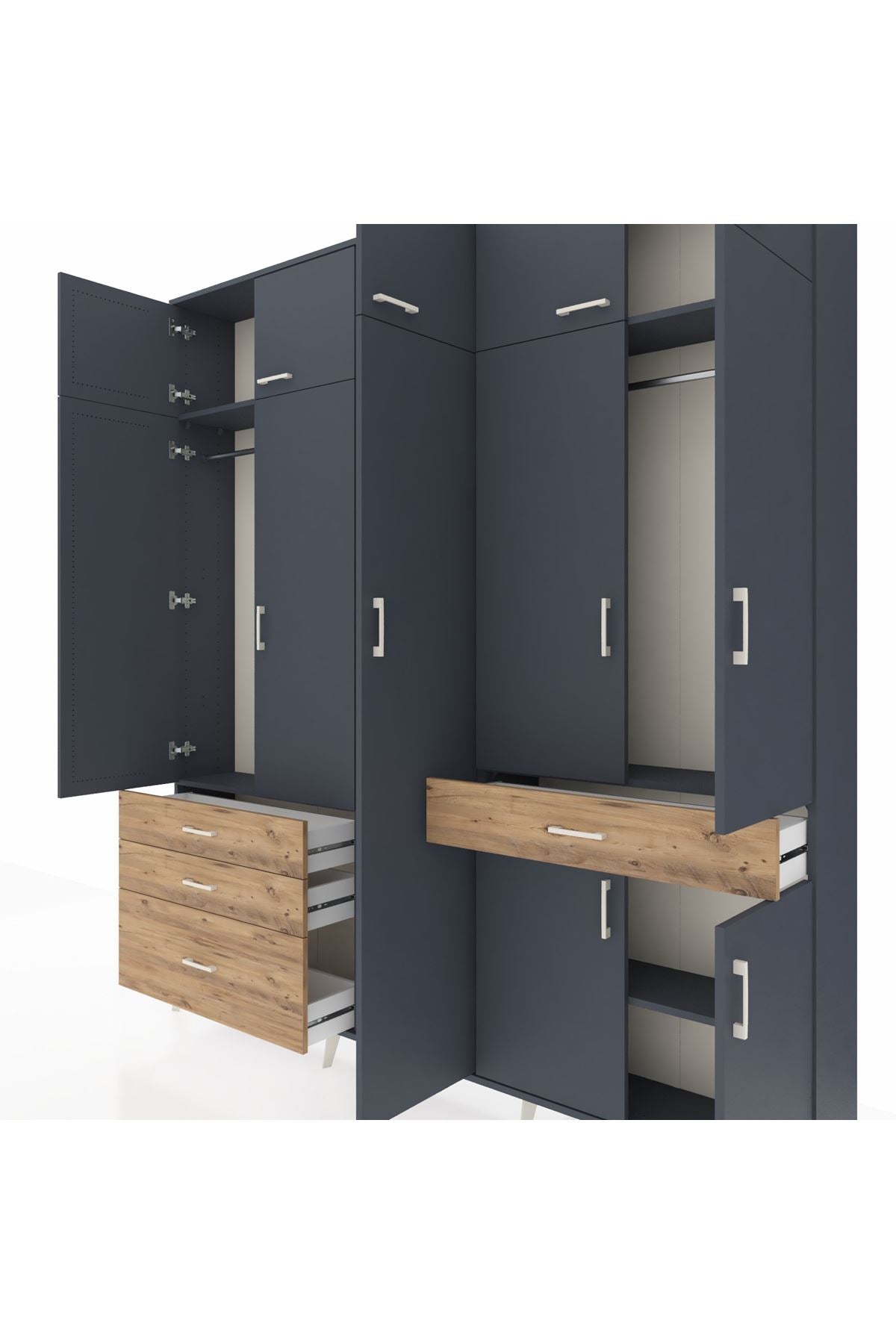 Arges Dolap 11 Raflı 4 Çekmeceli 2 Askılı 220x30x243 Antrasit-Antrasit/Çam