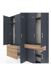 Arges Dolap 11 Raflı 4 Çekmeceli 2 Askılı 220x30x243 Antrasit-Antrasit/Çam