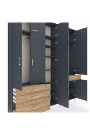 Arges Dolap 11 Raflı 4 Çekmeceli 2 Askılı 220x30x243 Antrasit-Antrasit/Çam