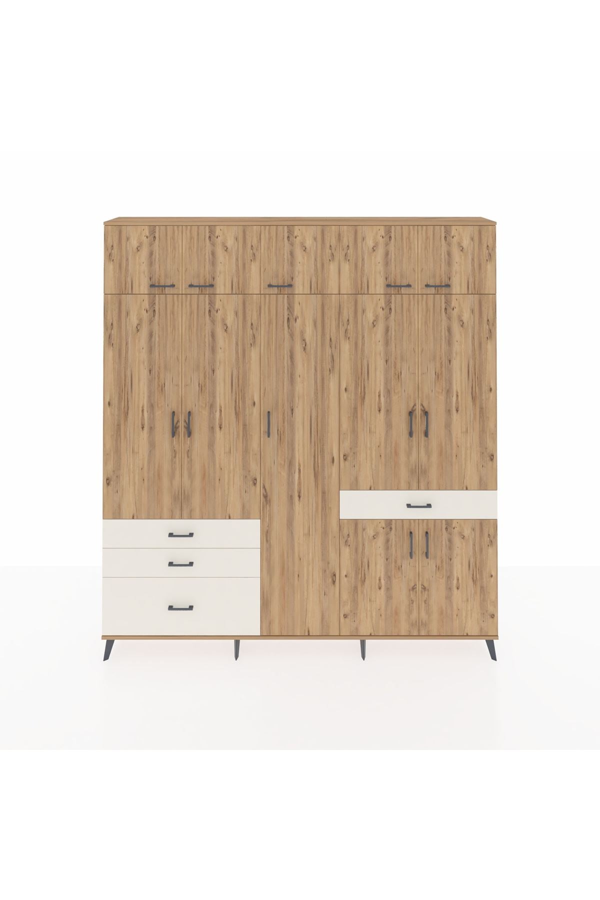 Arges Dolap 11 Raflı 4 Çekmeceli 2 Askılı 220x30x243 Çam-Çam/Aytaşı