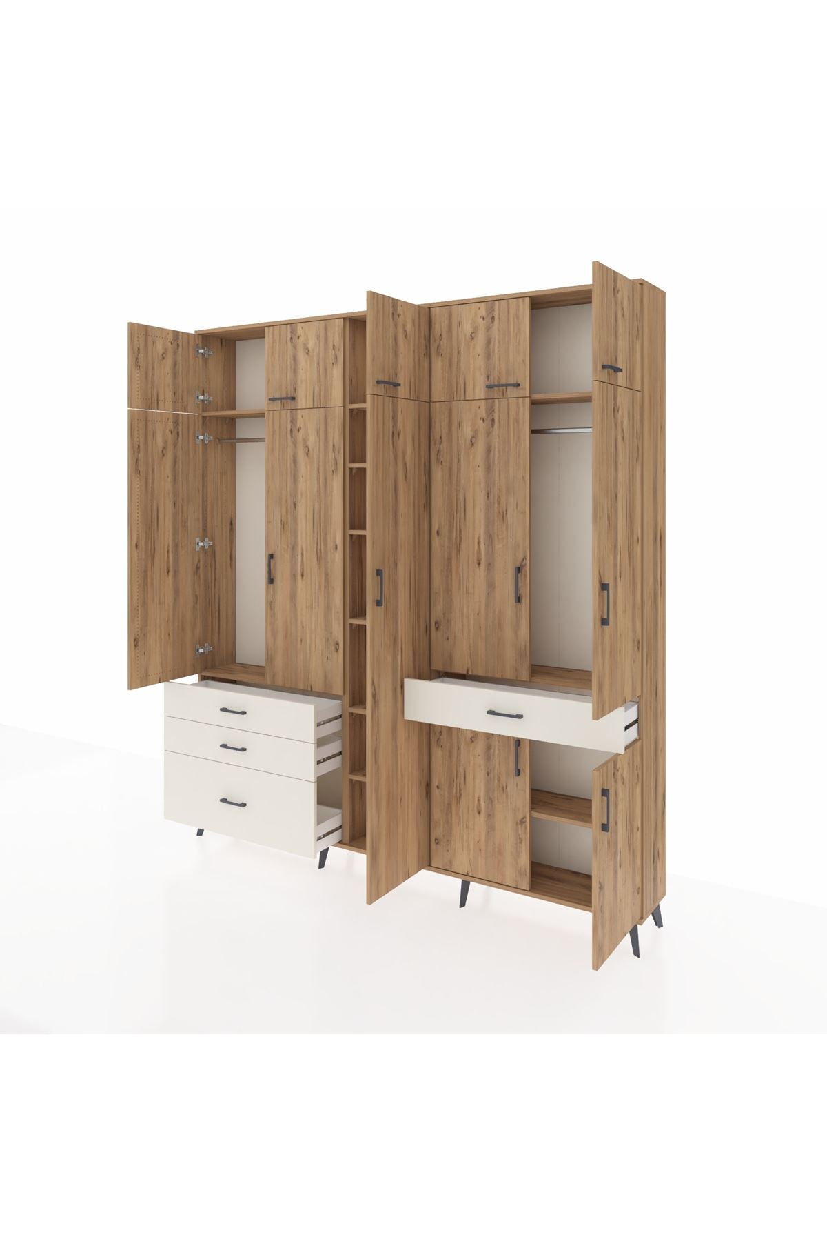 Arges Dolap 11 Raflı 4 Çekmeceli 2 Askılı 220x30x243 Çam-Çam/Aytaşı