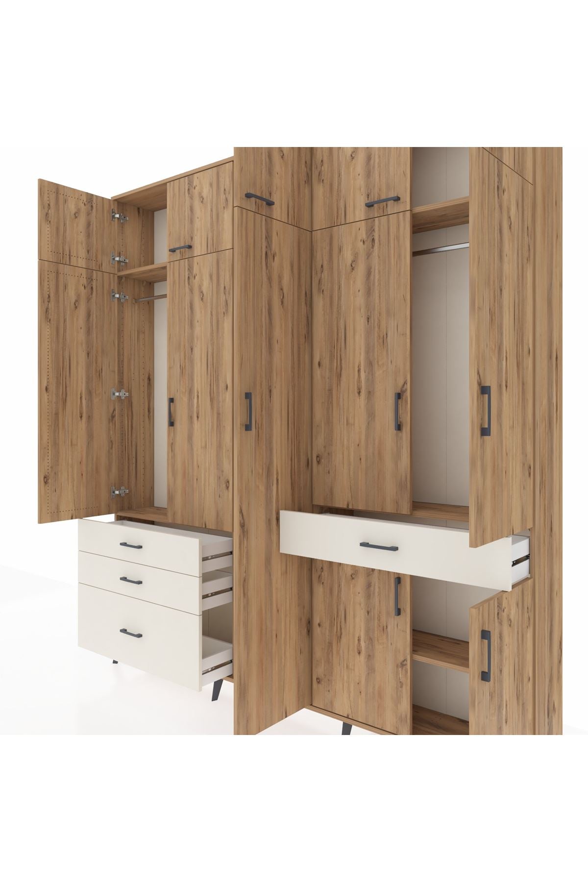 Arges Dolap 11 Raflı 4 Çekmeceli 2 Askılı 220x30x243 Çam-Çam/Aytaşı