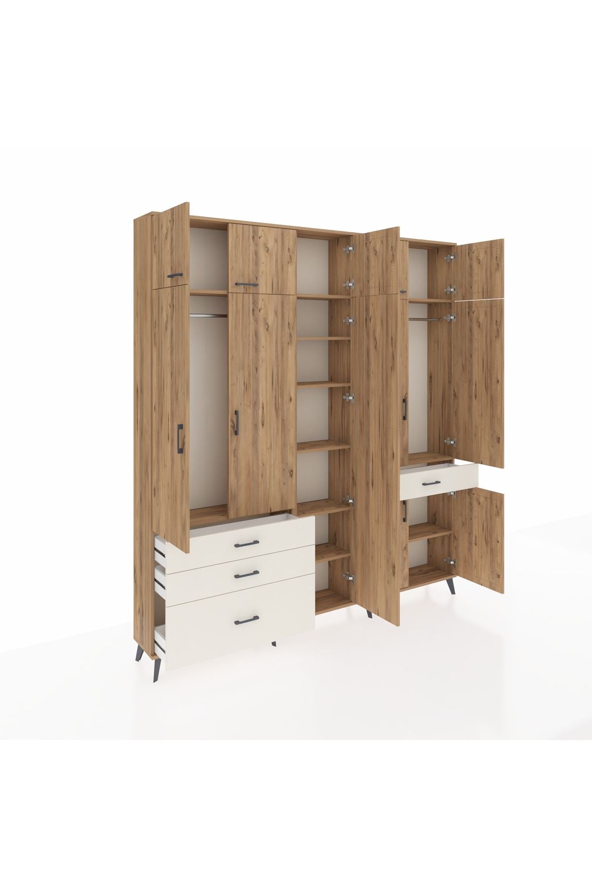 Arges Dolap 11 Raflı 4 Çekmeceli 2 Askılı 220x30x243 Çam-Çam/Aytaşı