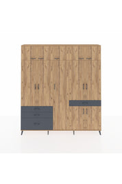 Arges Dolap 11 Raflı 4 Çekmeceli 2 Askılı 220x30x243 Çam-Çam/Antrasit