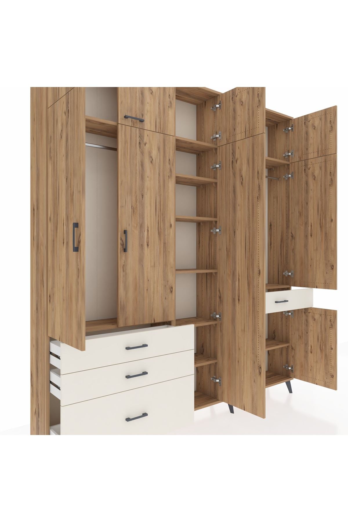 Arges Dolap 11 Raflı 4 Çekmeceli 2 Askılı 220x30x243 Çam-Çam/Aytaşı