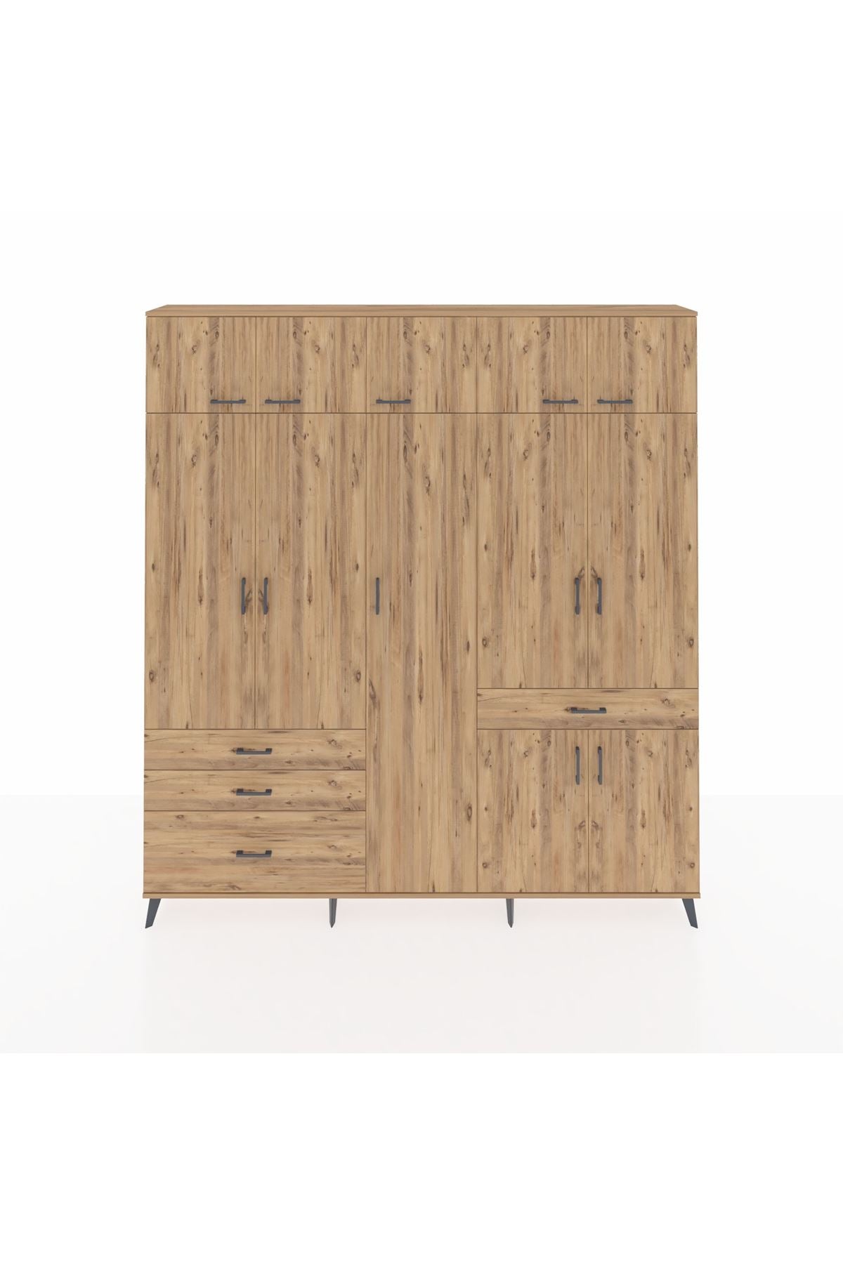 Arges Gardrop 11 Raflı 4 Çekmeceli 2 Askılı 220x30x243 Çam-Çam