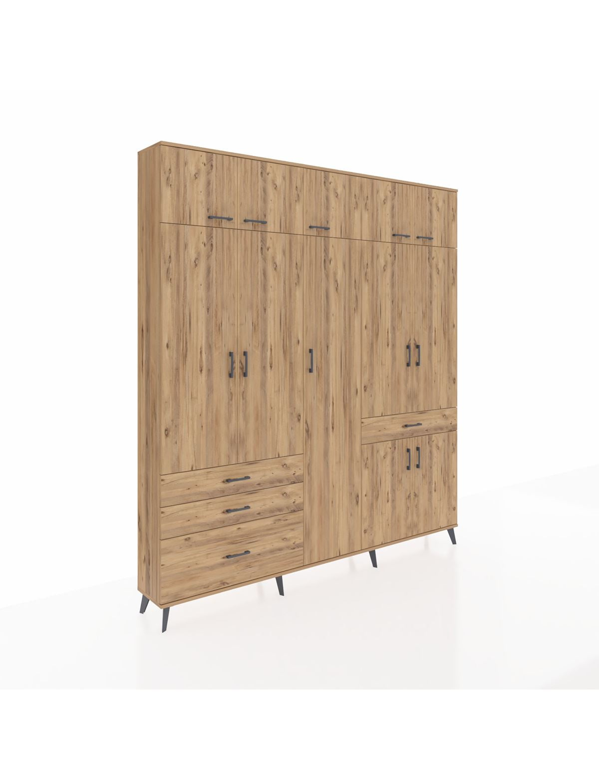 Arges Gardrop 11 Raflı 4 Çekmeceli 2 Askılı 220x30x243 Çam-Çam