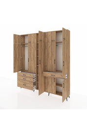 Arges Gardrop 11 Raflı 4 Çekmeceli 2 Askılı 220x30x243 Çam-Çam