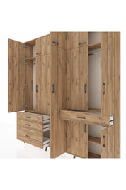 Arges Gardrop 11 Raflı 4 Çekmeceli 2 Askılı 220x30x243 Çam-Çam