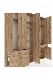 Arges Gardrop 11 Raflı 4 Çekmeceli 2 Askılı 220x30x243 Çam-Çam