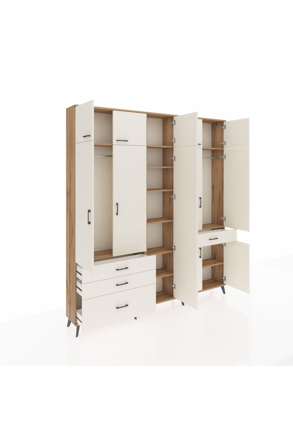 Arges Gardrop 11 Raflı 4 Çekmeceli 2 Askılı 220x30x243 Çam-Aytaşı