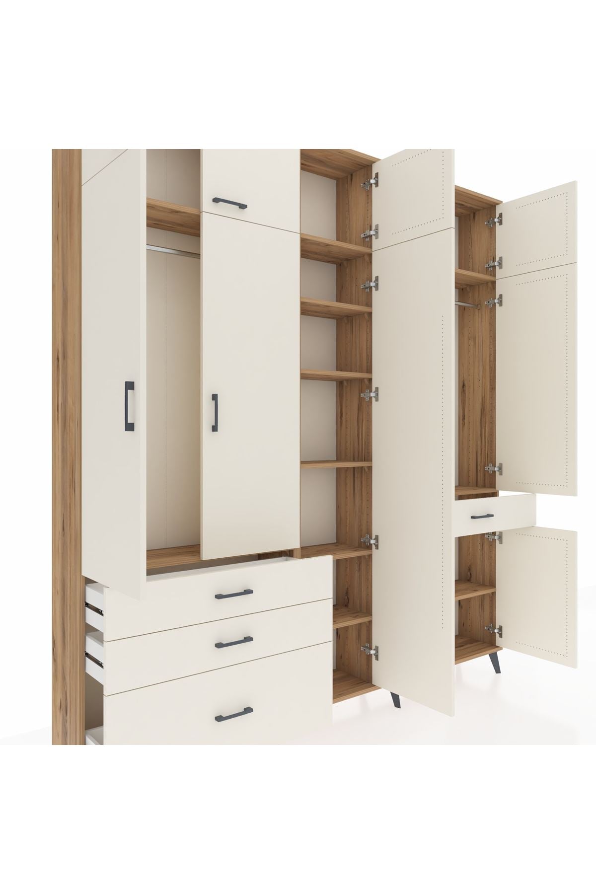 Arges Gardrop 11 Raflı 4 Çekmeceli 2 Askılı 220x30x243 Çam-Aytaşı