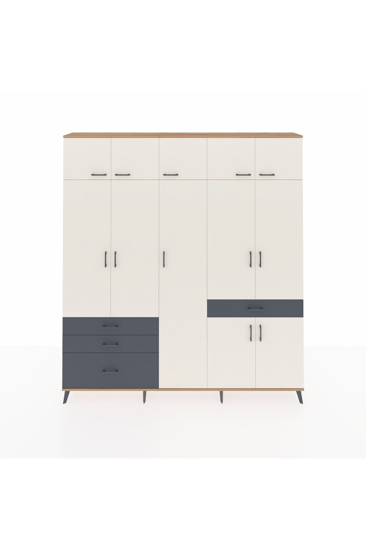 Arges Dolap 11 Raflı 4 Çekmeceli 2 Askılı 220x30x243 Çam-Aytaşı/Antrasit