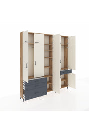 Arges Dolap 11 Raflı 4 Çekmeceli 2 Askılı 220x30x243 Çam-Aytaşı/Antrasit