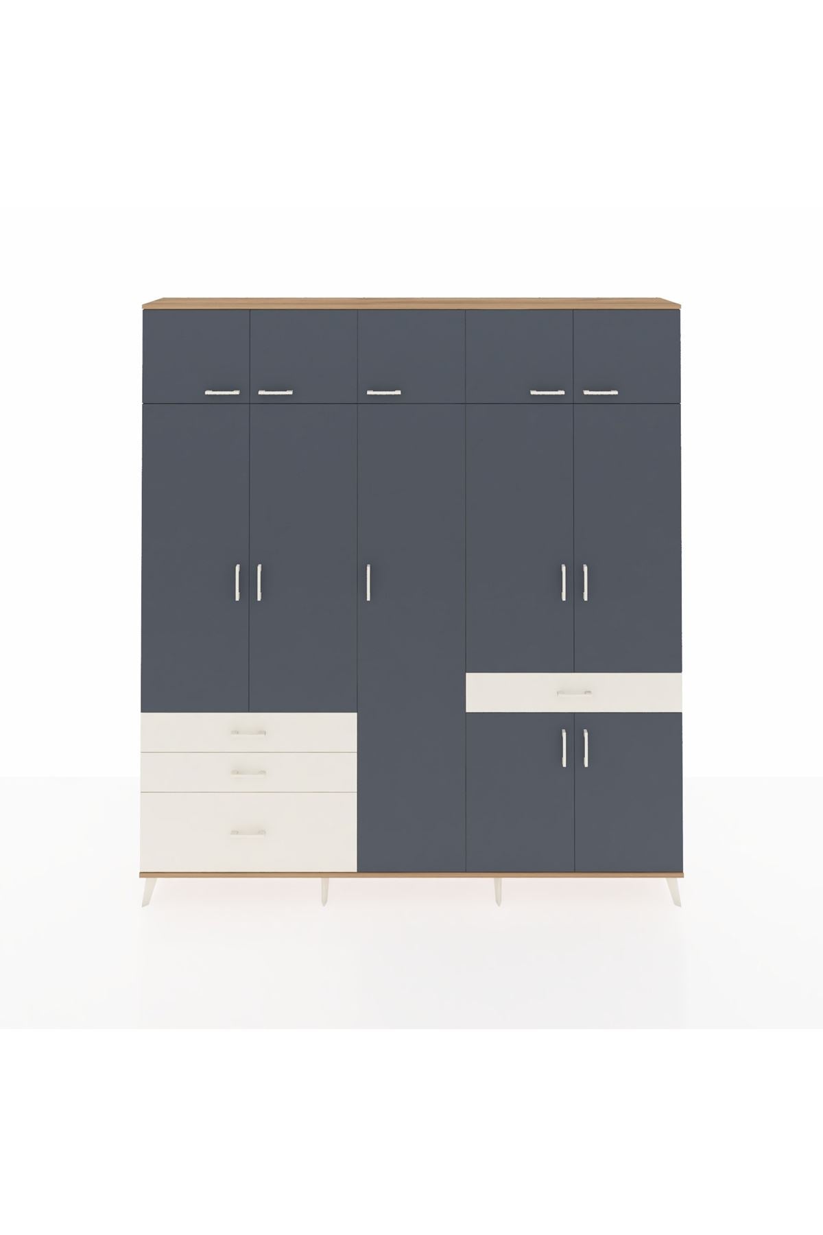 Arges Dolap 11 Raflı 4 Çekmeceli 2 Askılı 220x30x243 Çam-Antrasit/Aytaşı