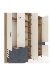 Arges Dolap 11 Raflı 4 Çekmeceli 2 Askılı 220x30x243 Çam-Aytaşı/Antrasit