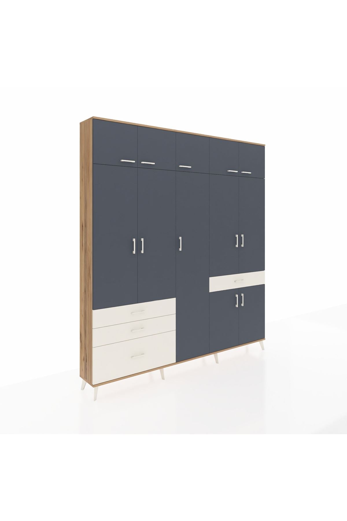 Arges Dolap 11 Raflı 4 Çekmeceli 2 Askılı 220x30x243 Çam-Antrasit/Aytaşı