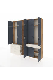 Arges Dolap 11 Raflı 4 Çekmeceli 2 Askılı 220x30x243 Çam-Antrasit/Aytaşı