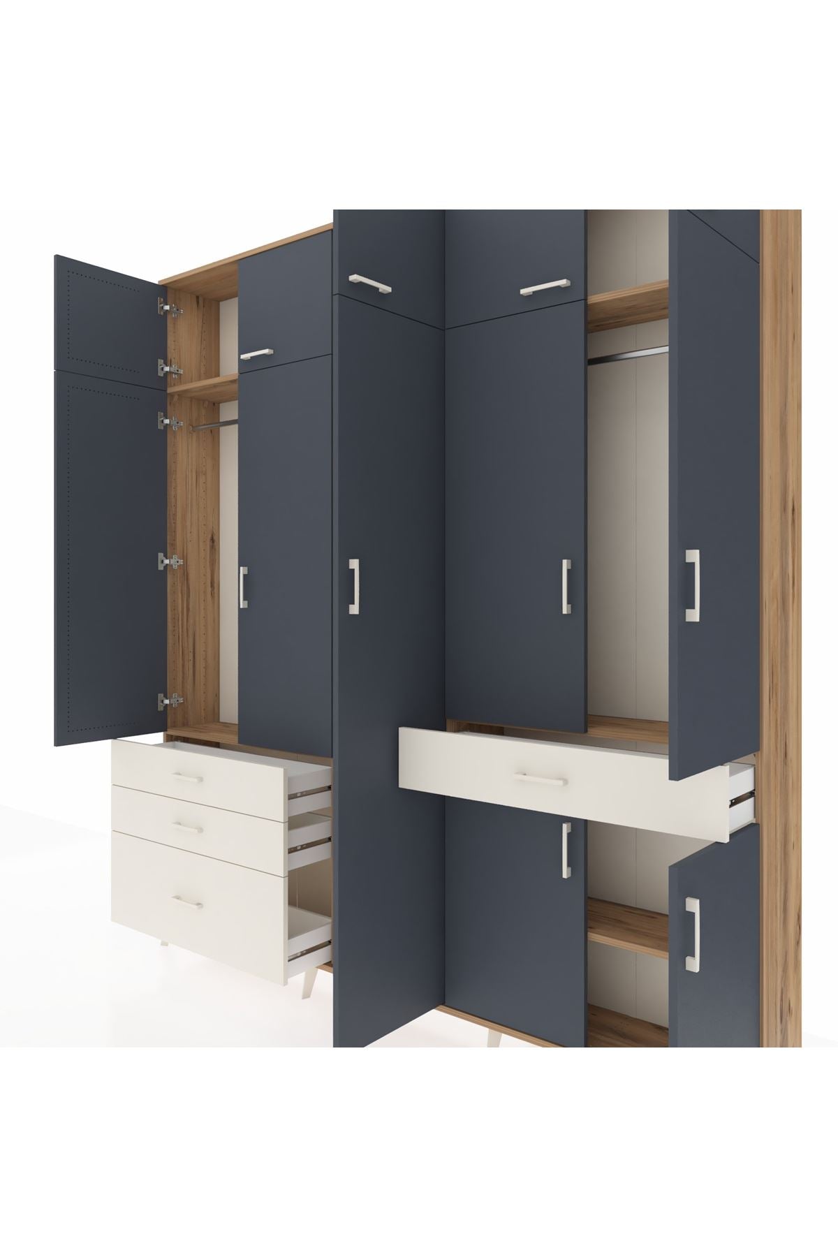 Arges Dolap 11 Raflı 4 Çekmeceli 2 Askılı 220x30x243 Çam-Antrasit/Aytaşı