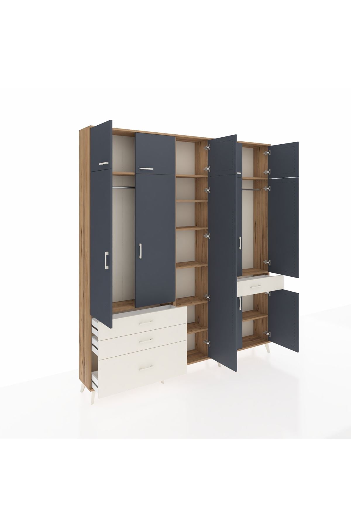 Arges Dolap 11 Raflı 4 Çekmeceli 2 Askılı 220x30x243 Çam-Antrasit/Aytaşı