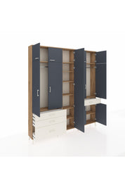 Arges Dolap 11 Raflı 4 Çekmeceli 2 Askılı 220x30x243 Çam-Antrasit/Aytaşı