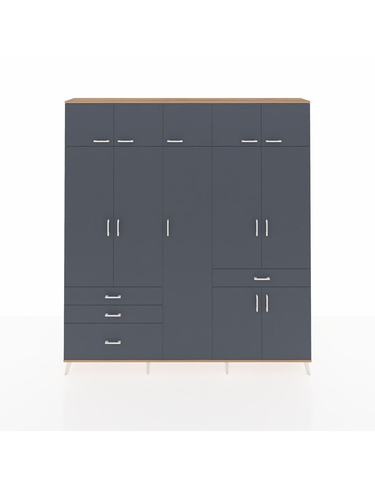 Arges Gardrop 11 Raflı 4 Çekmeceli 2 Askılı 220x30x243 Çam-Antrasit