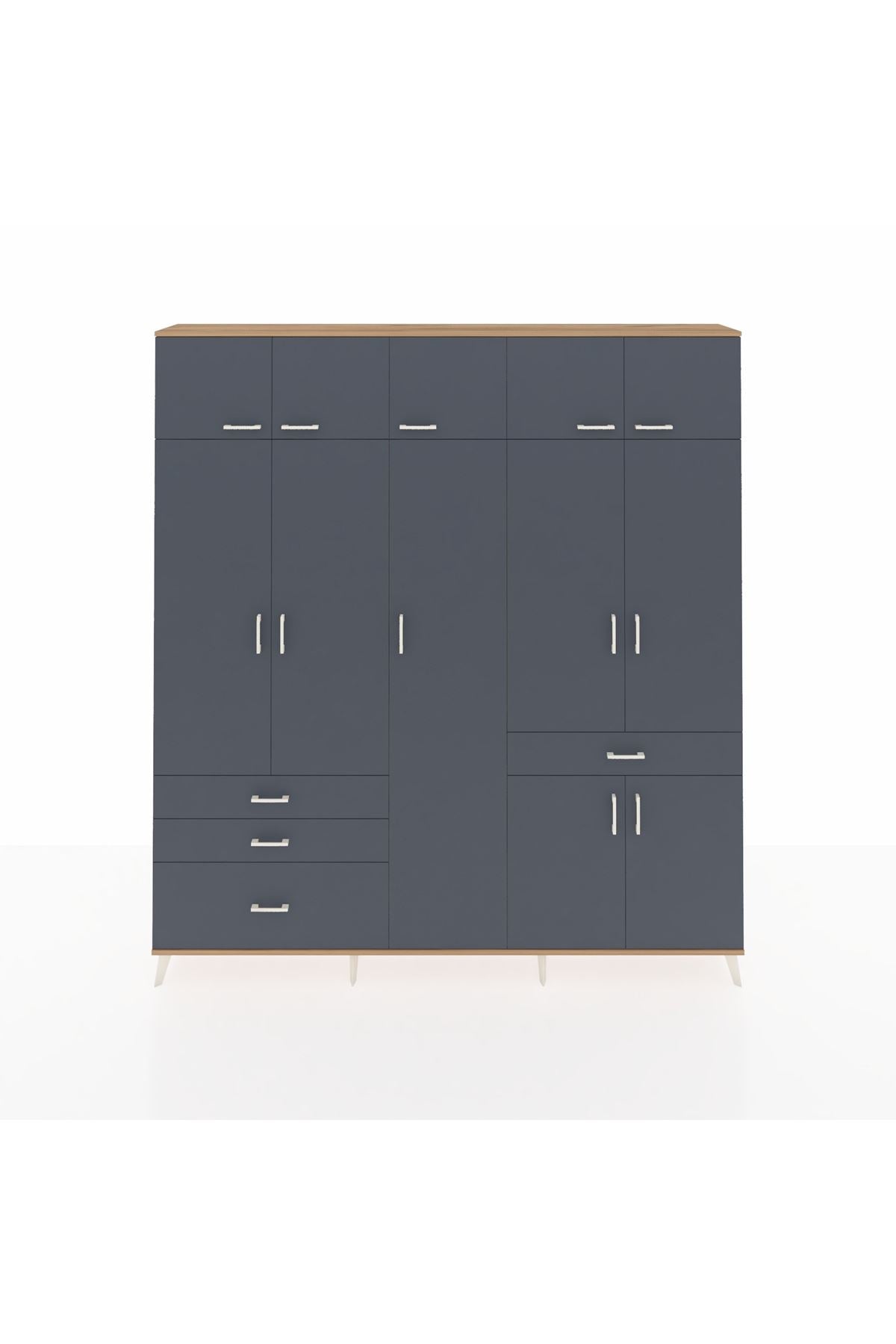 Arges Gardrop 11 Raflı 4 Çekmeceli 2 Askılı 220x30x243 Çam-Antrasit