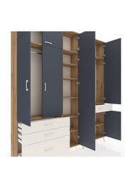 Arges Dolap 11 Raflı 4 Çekmeceli 2 Askılı 220x30x243 Çam-Antrasit/Aytaşı