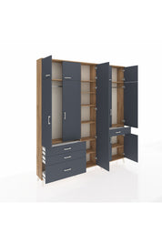 Arges Gardrop 11 Raflı 4 Çekmeceli 2 Askılı 220x30x243 Çam-Antrasit