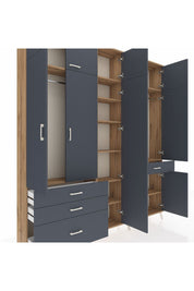 Arges Gardrop 11 Raflı 4 Çekmeceli 2 Askılı 220x30x243 Çam-Antrasit