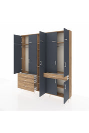 Arges Dolap 11 Raflı 4 Çekmeceli 2 Askılı 220x30x243 Çam-Antrasit/Çam