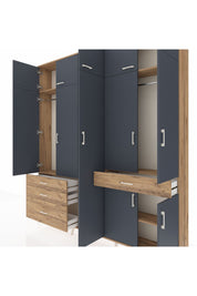 Arges Dolap 11 Raflı 4 Çekmeceli 2 Askılı 220x30x243 Çam-Antrasit/Çam