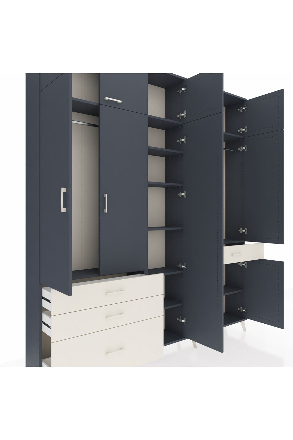 Arges Dolap 11 Raflı 4 Çekmeceli 2 Askılı 220x30x243 Antrasit-Antrasit/Aytaşı