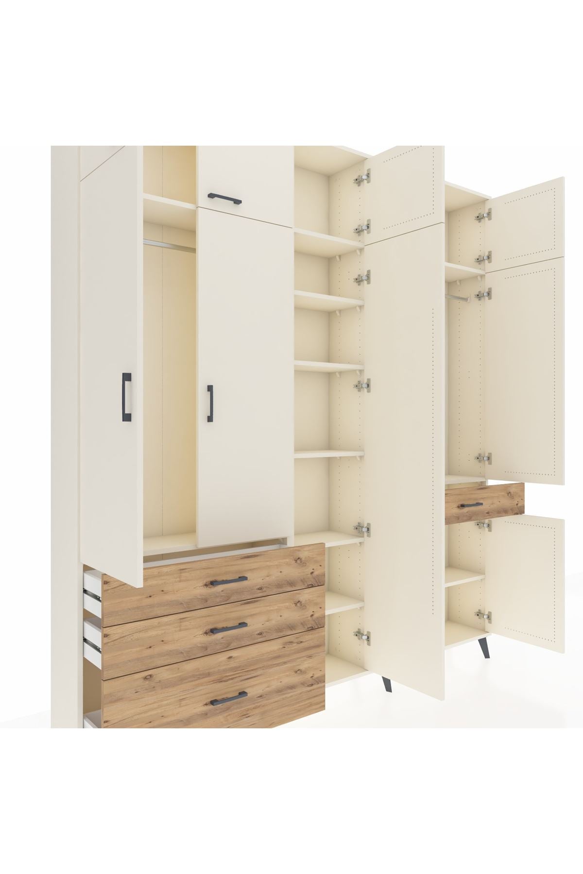 Arges Dolap 11 Raflı 4 Çekmeceli 2 Askılı 220x30x243 Aytaşı-Aytaşı/Çam